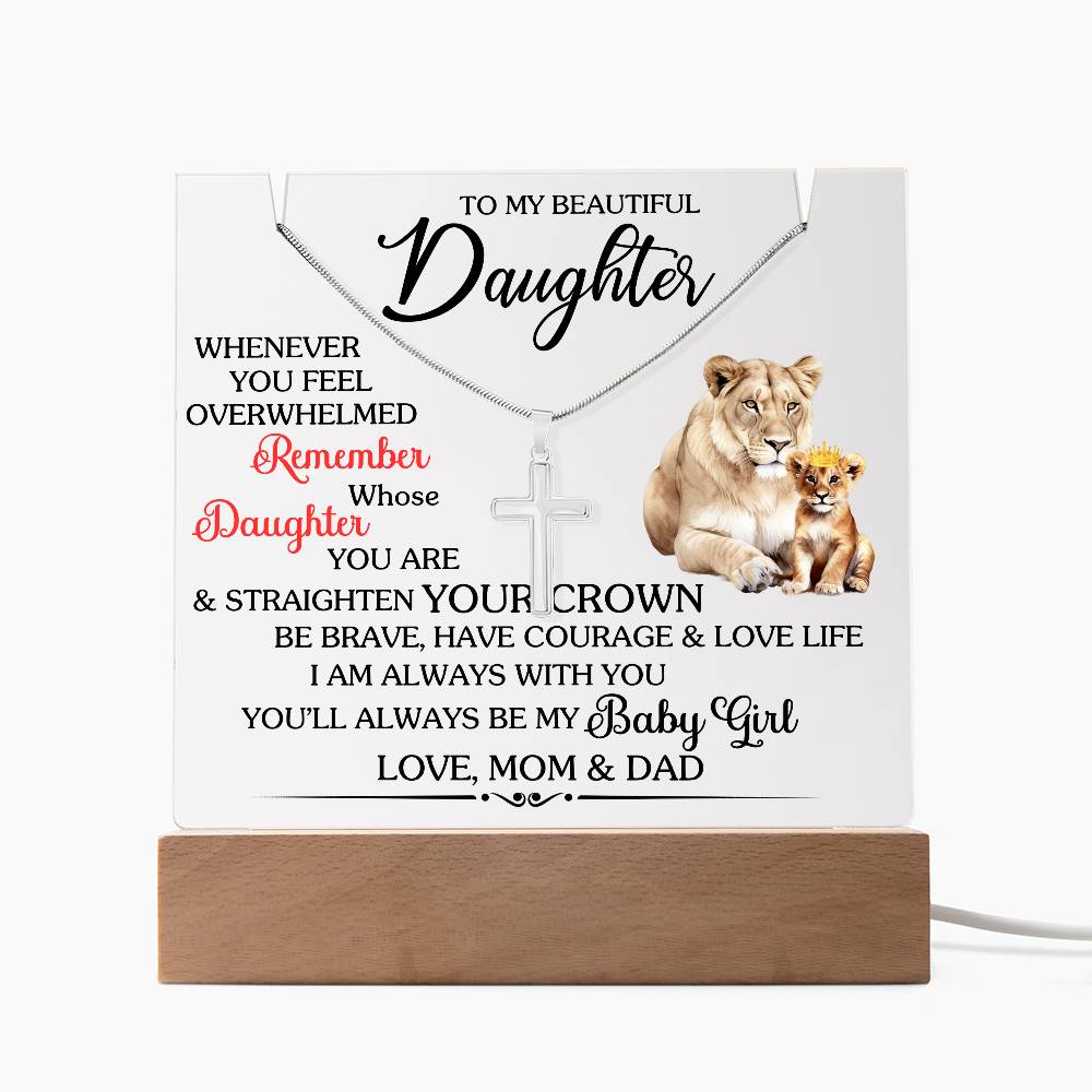 To My Beautiful Daughter- Stainless Steel Cross and Acrylic Keepsake Message - a Gift for your Daughter/Daughter-in-Law.