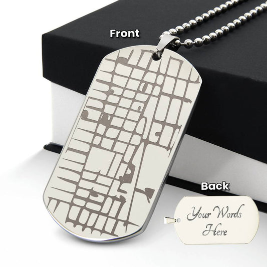 Mementos Engraved Dog Tag Map Necklace a Gift for Sons/Fathers/Husbands.