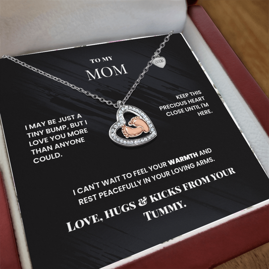Mom, Happy Mother's Day from your Baby Bump Baby Feet Heart Necklace.