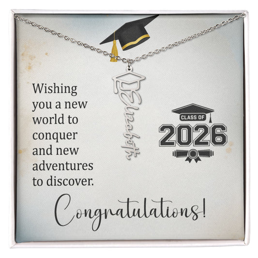 Personalized Graduation Stainless Steel and 18k Name Necklace - Class of 2026- a Gift for Daughter/Sister/Mother/Friend.