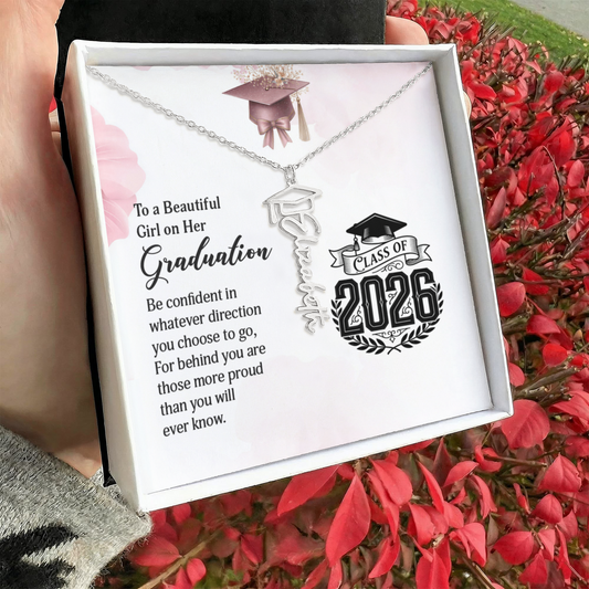 Personalized Graduation Cap Stainless Steel and 18k Name Necklace - Class of 2026- a Gift for Daughter