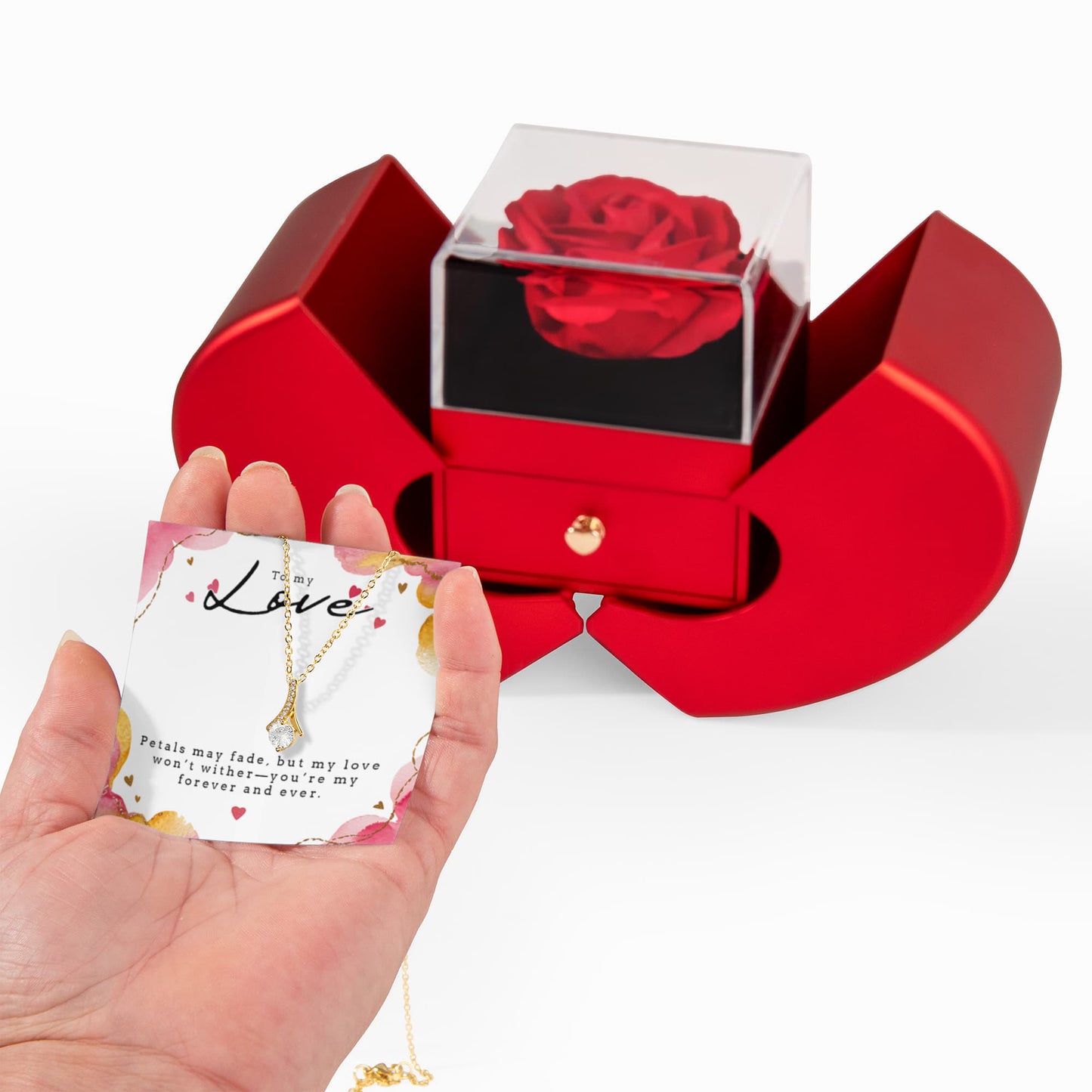 Alluring Beauty Necklace with Heart Rose Box- a Gift for Soulmate/Wife/Girlfriend.