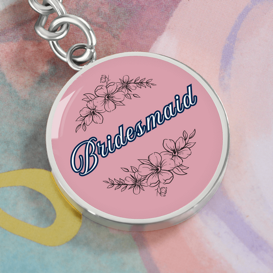 Personalized ''Bridesmaid'' Circle Engraving Keychain- a Gift for Bridal Party Members.