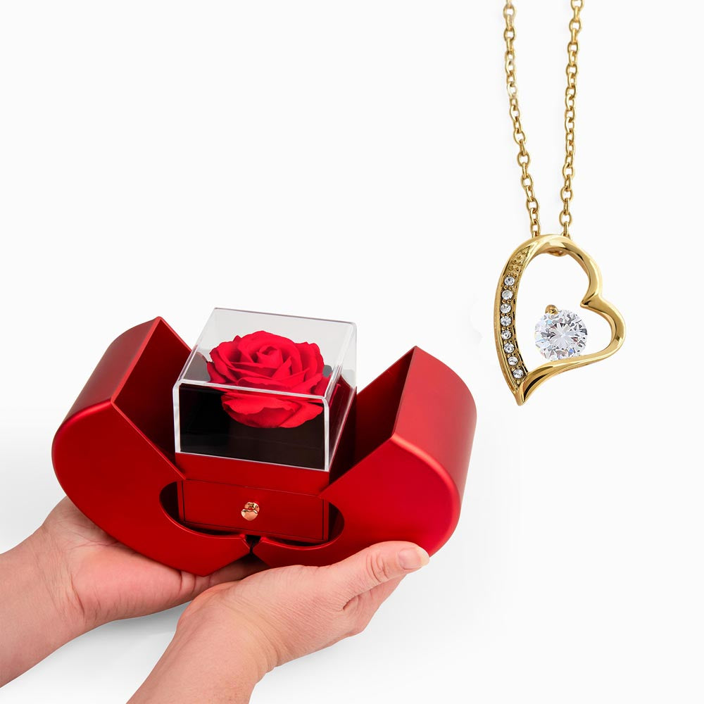 Forever Love Necklace and Red Heart Rose Box a Gift for Wives/Daughters.