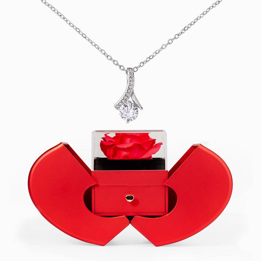 Alluring Beauty Necklace and Red Heart Rose Box - a Gift for Wives/Daughters.