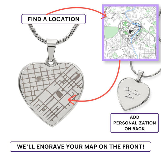 Mementos Engraved Heart Map Necklace a Gift for Wives/Mother/Daughters.