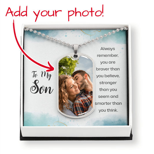To My Son Personalized Dog Tag Necklace with Engraving- a Gift for Fathers/Sons.