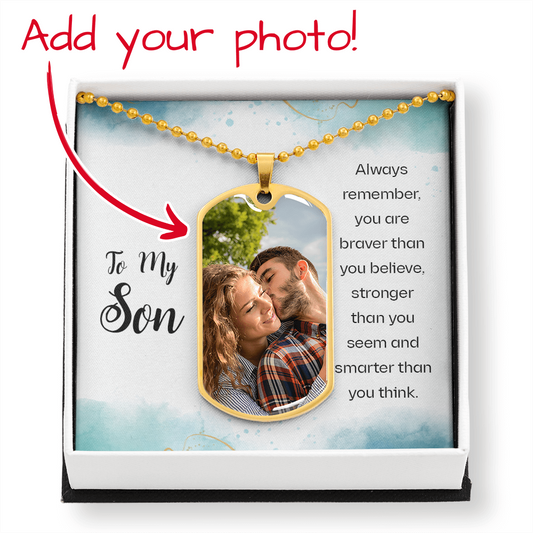 To My Son Personalized Dog Tag Necklace with Engraving- a Gift for Fathers/Sons.