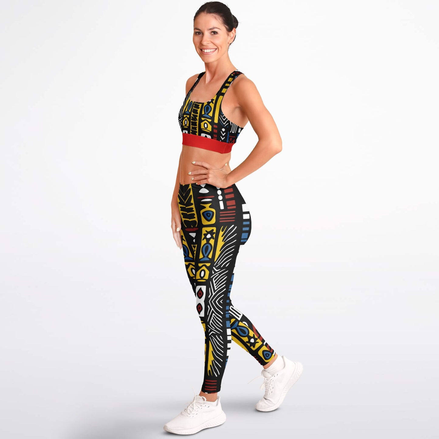 Geometric Harmony Padded Sports Bra & Leggings - AOP