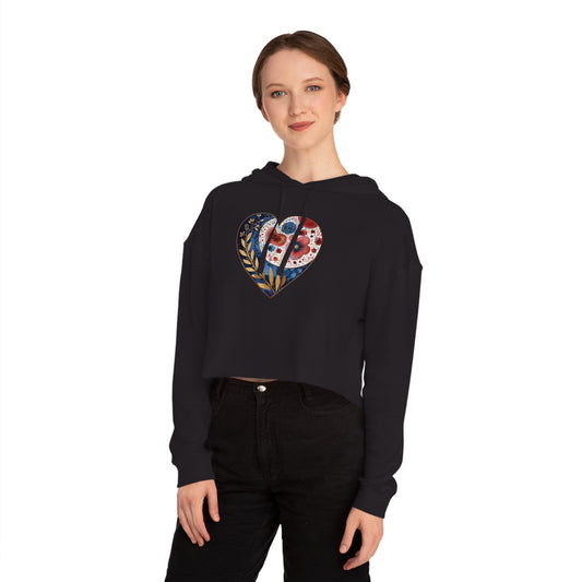 Floral Heart Women’s Cropped Hooded Sweatshirt