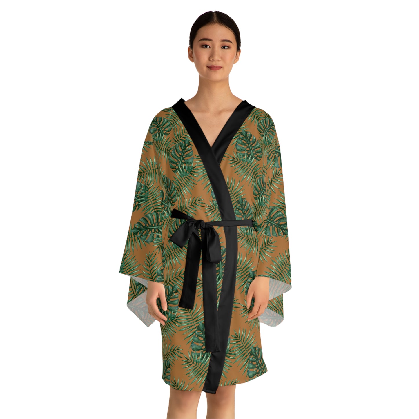 Brown Tropical Bliss Serenity Kimono Robe (AOP)