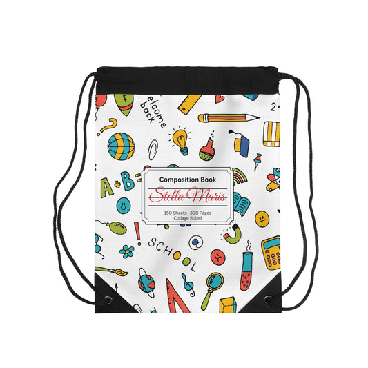 Personalized Classroom Couture Composition Book Inspired Colorful ABC Drawstring Bag | Custom Drawstring bag | Kids School Gear | Fun Gym Sack | Back to School Accessory