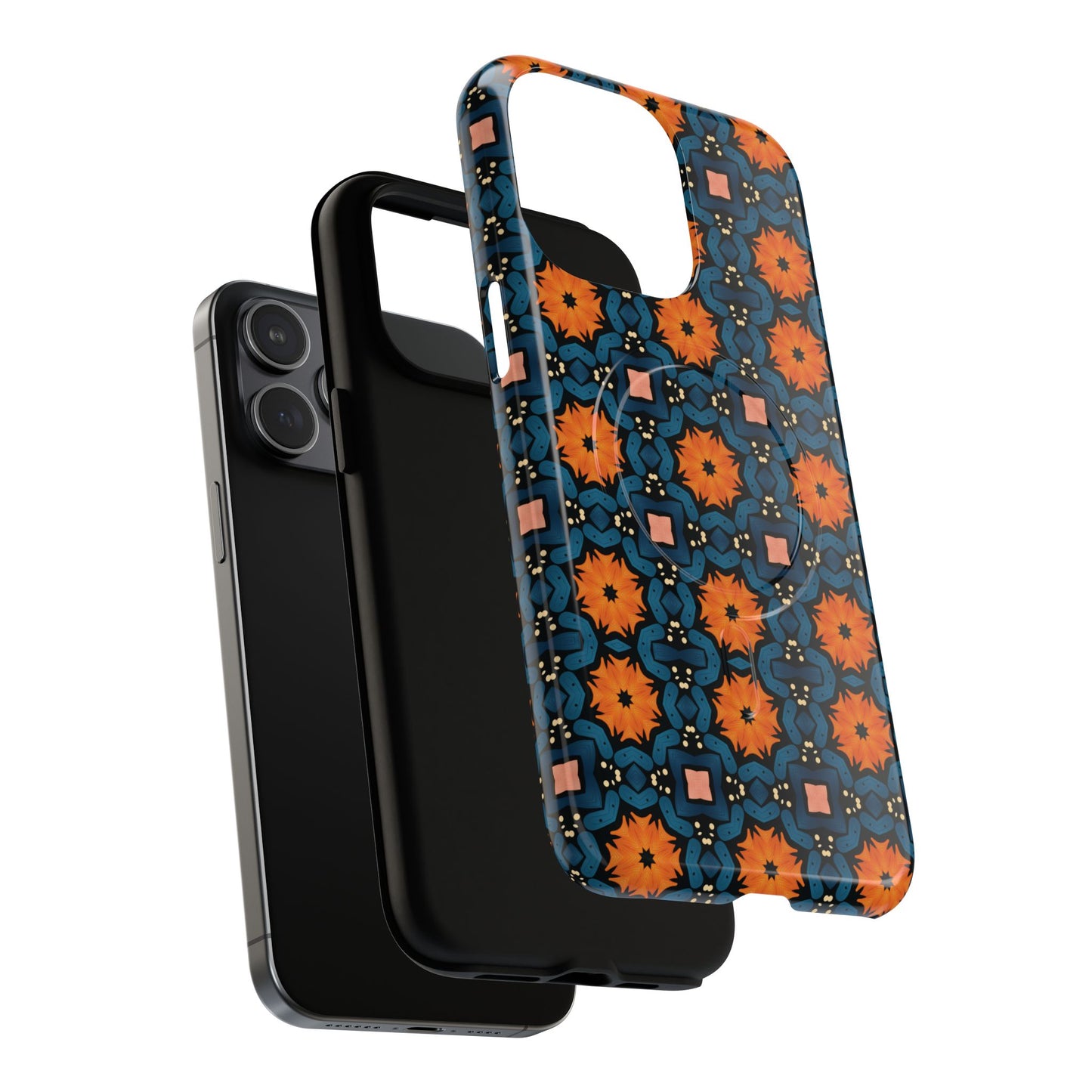 Saffron Tile Bloom Vibrant Floral Tough Magnetic iPhone Case, Durable iPhone Cover, Gift for Her, Floral Design, Unique iPhone Protection.