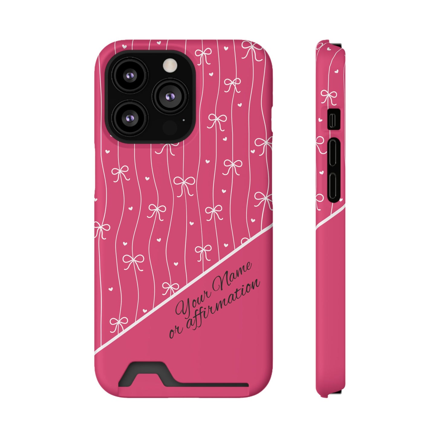 Personalized Pink Bow Coquette iPhone and Samsung Card Case — Custom Name or Affirmation