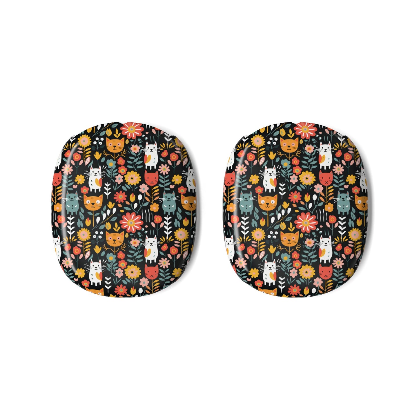 Whimsical Feline Garden AirPods Max Ear Cup Skins — Floral Cat Pattern Protective Shell