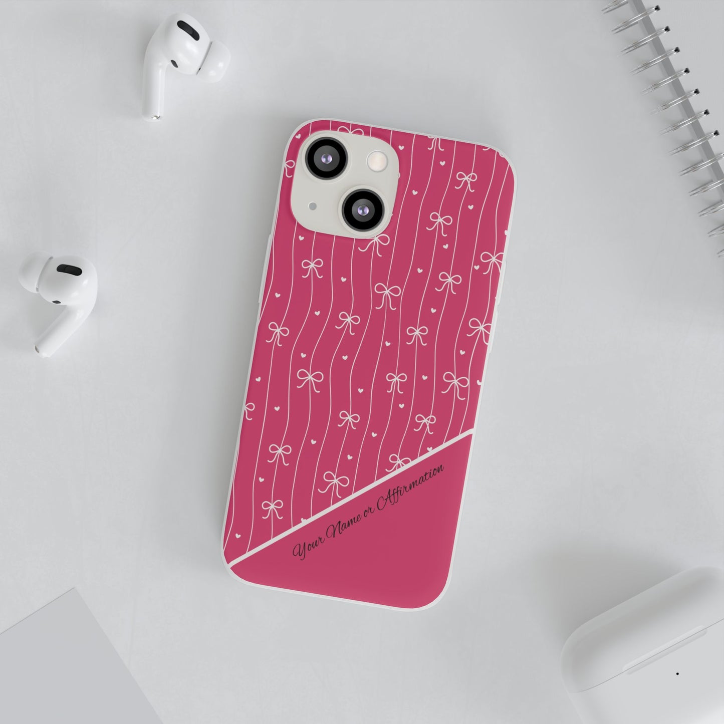 Personalized Pink Bow Coquette Slim Flexi iPhone and Samsung Cases — Custom Name or Affirmation