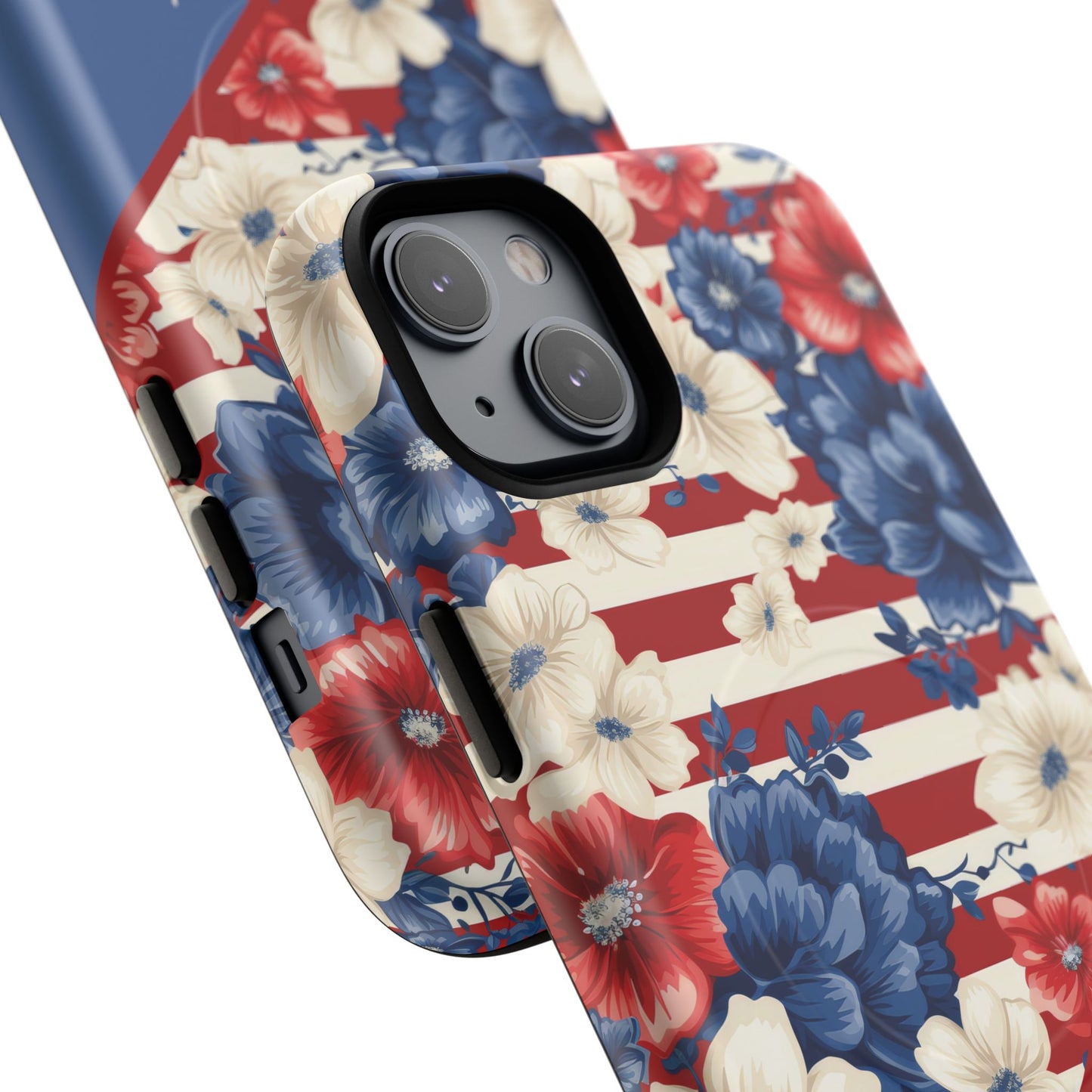 Personalized Stars, Stripes & Petals Tough Magnetic MagSafe Case, Patriotic Cover, Floral Design, Durable Protection, Gift for Her, Summer Vibes