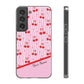 Personalized Cherry Blossom Dreams Flexi Case — Pink Retro Cherry iPhone® 7/8, 11, 12, 13, 14, 15, 16, 17, X/XS, SE, XR, Mini, Pro, Pro Max, Plus Cases.