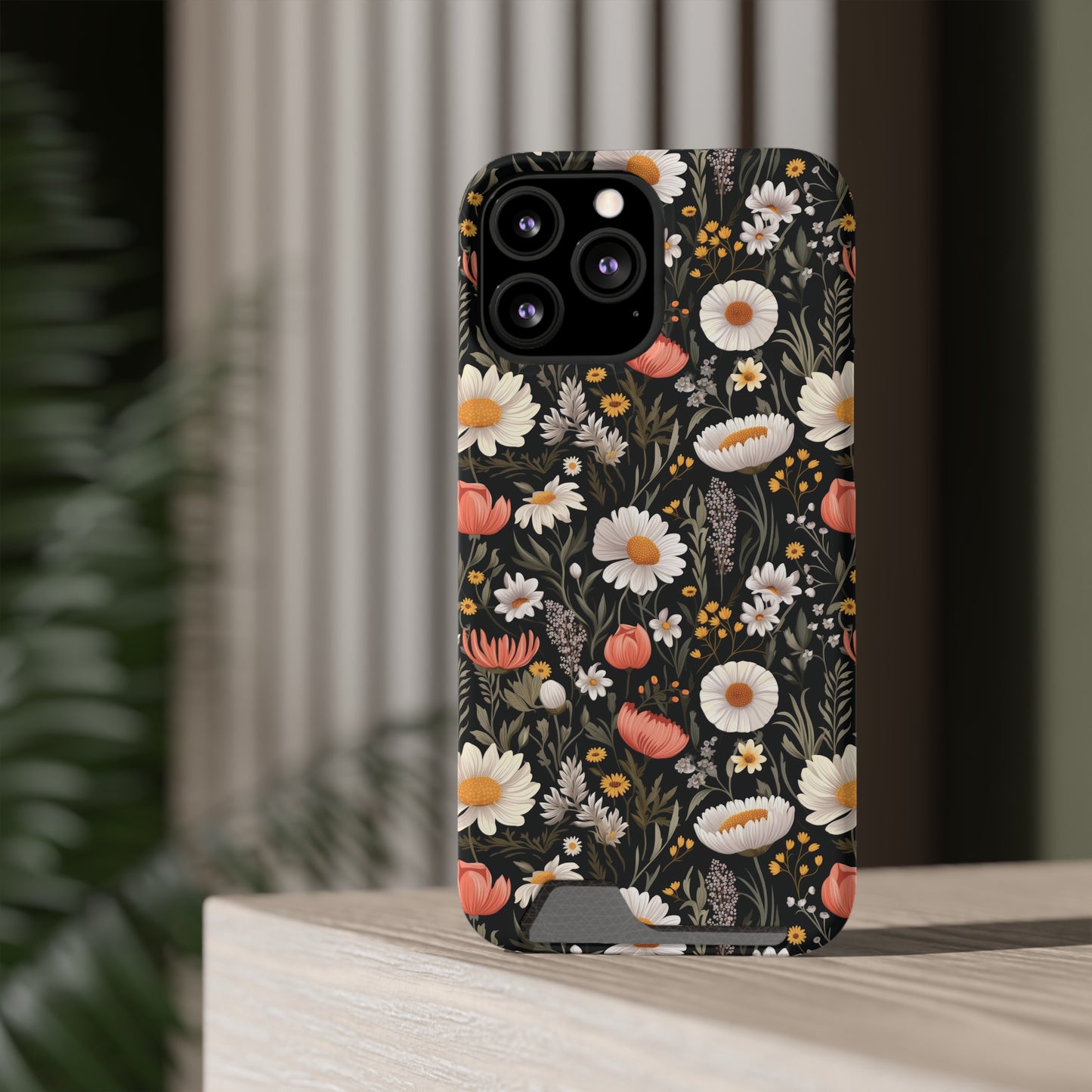 Blossom Elegance: Noir Garden iPhone and Samsung Case With Card Holder