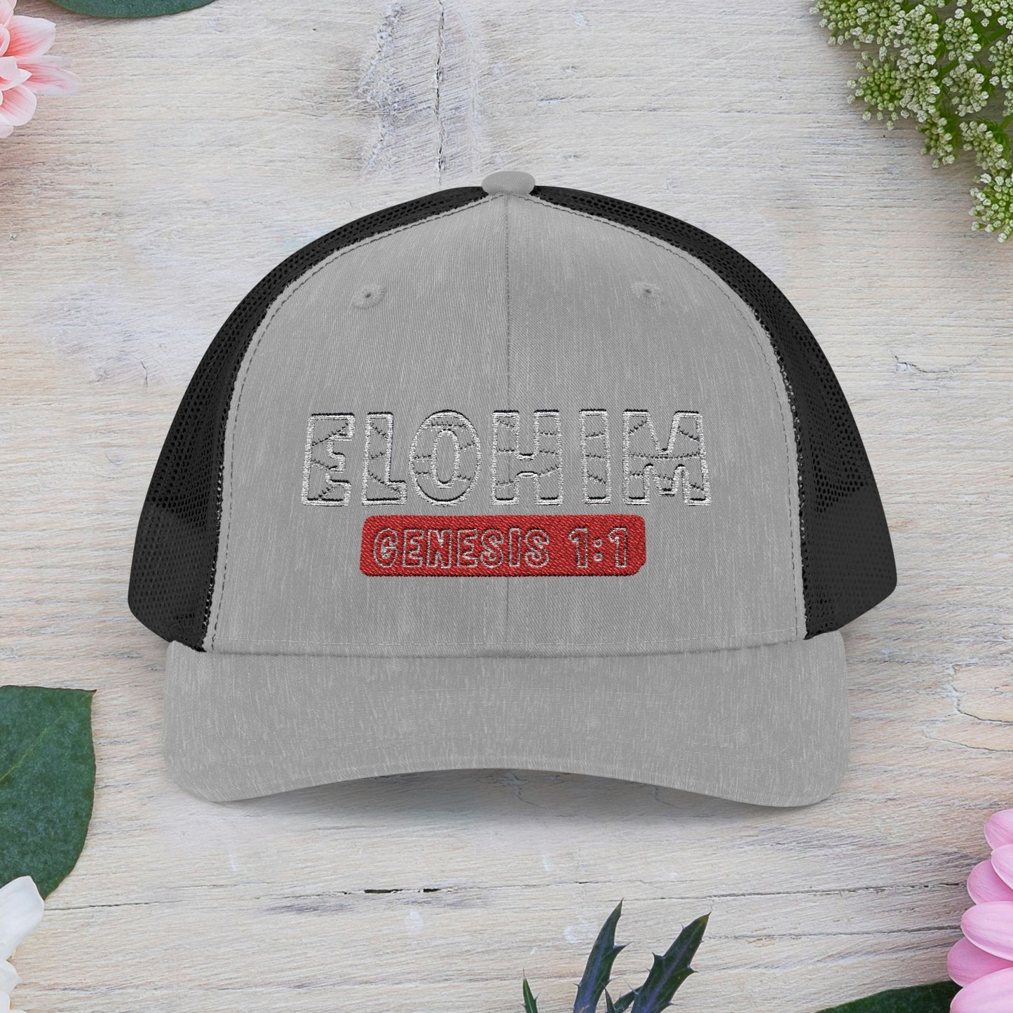 Embroidery Elohim Faith Snapback Trucker Cap - Religious Hat, Stylish Accessory, Gift for Believers, Casual Wear, Outdoor Events, Faith-Based, Name of GOD.