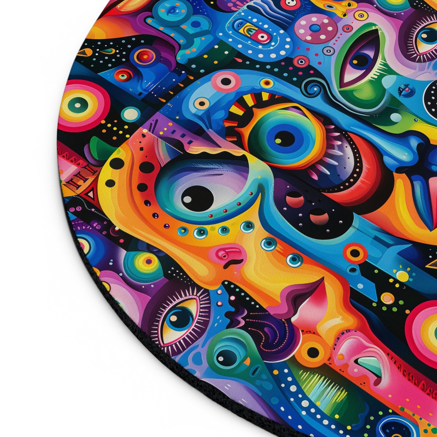 Psychedelic Visions Colorful Abstract Faces Mouse Pad - Artistic Desk Accessory
