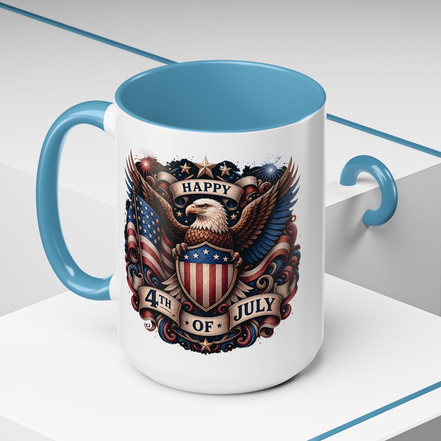 4th of July Eagle Coffee Mug — Patriotic American Flag Accent Mug (11/15oz)