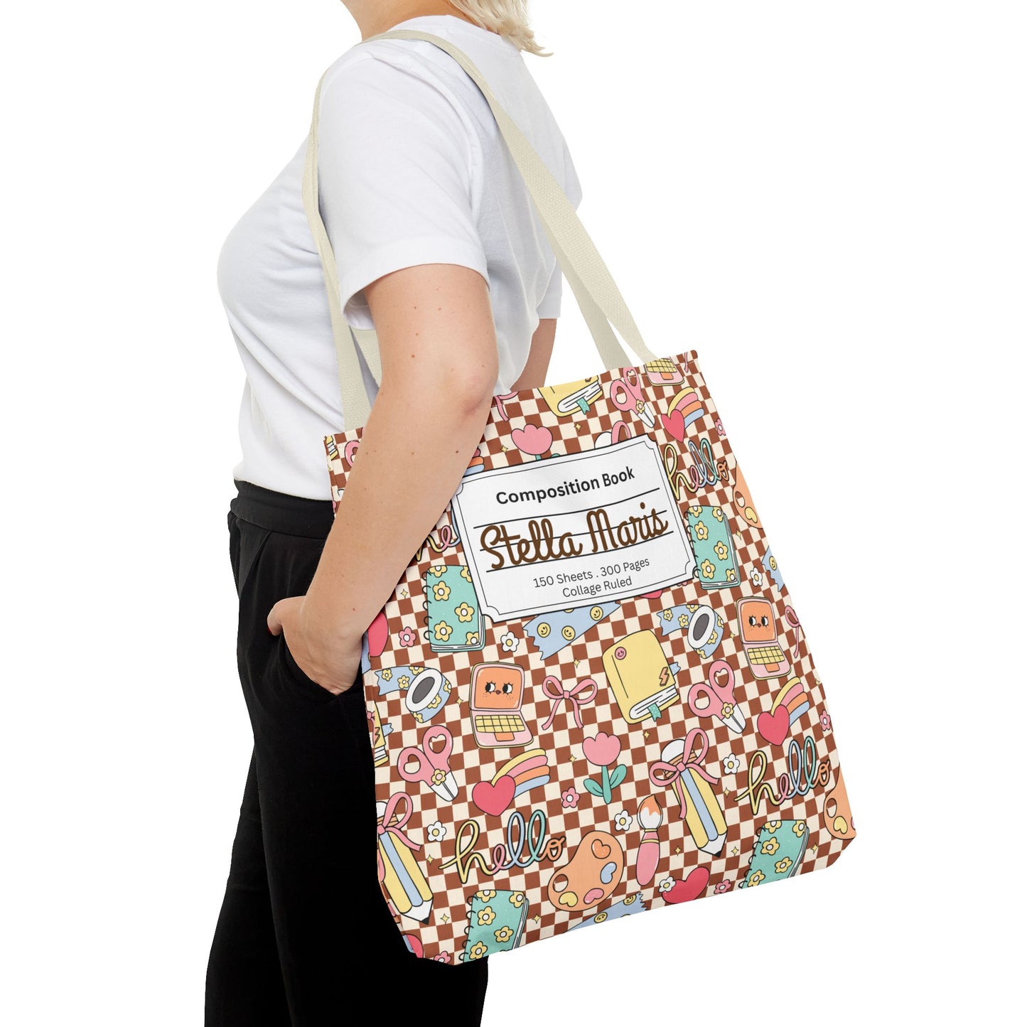 Personalized Brown Doodle Daydream Composition Book Inspired Tote Bag, Back to School Tote, Teacher Gift, Kids Bag, Custom Name Bag, Educational Accessories, Back to School Tote Bag.