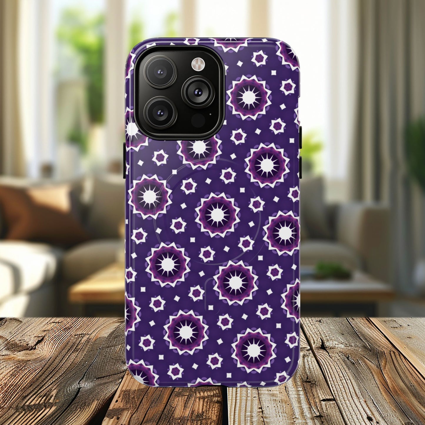 Violet Nova Bloom Stylish Tough Magnetic iPhone Case, Purple Floral iPhone Cover, Durable Cell iPhone Protector, Gift for Her, Mother's Gift