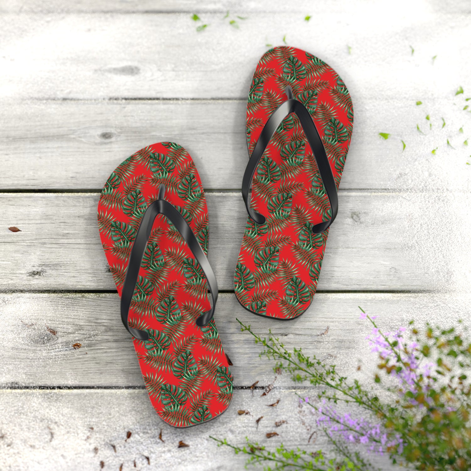 Red Tropical Bliss Flip Flops