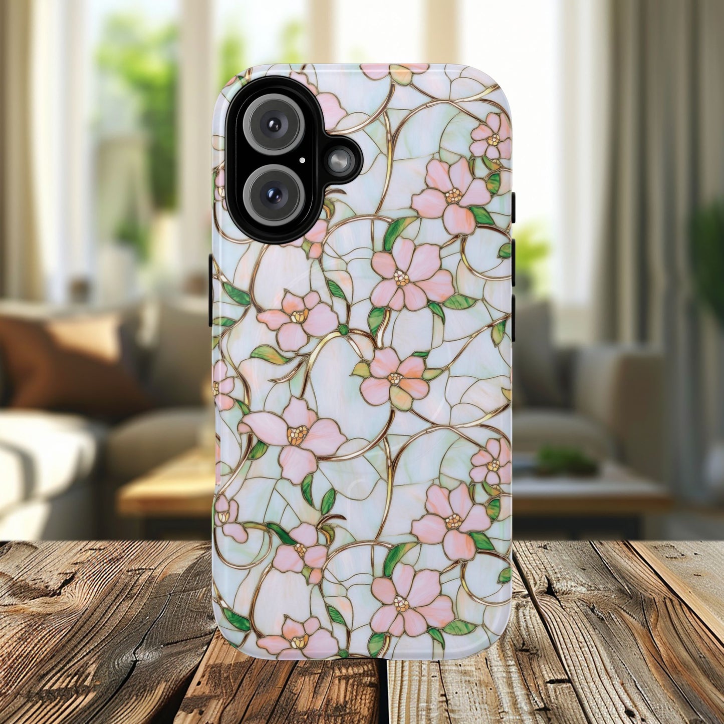 Blossom Veins Tough iPhone Magnetic Cases, Elegant Floral Designs, iPhone Floral Stained Glass Stylish Accessory, Protective Mobile Cover, Unique Gift Idea