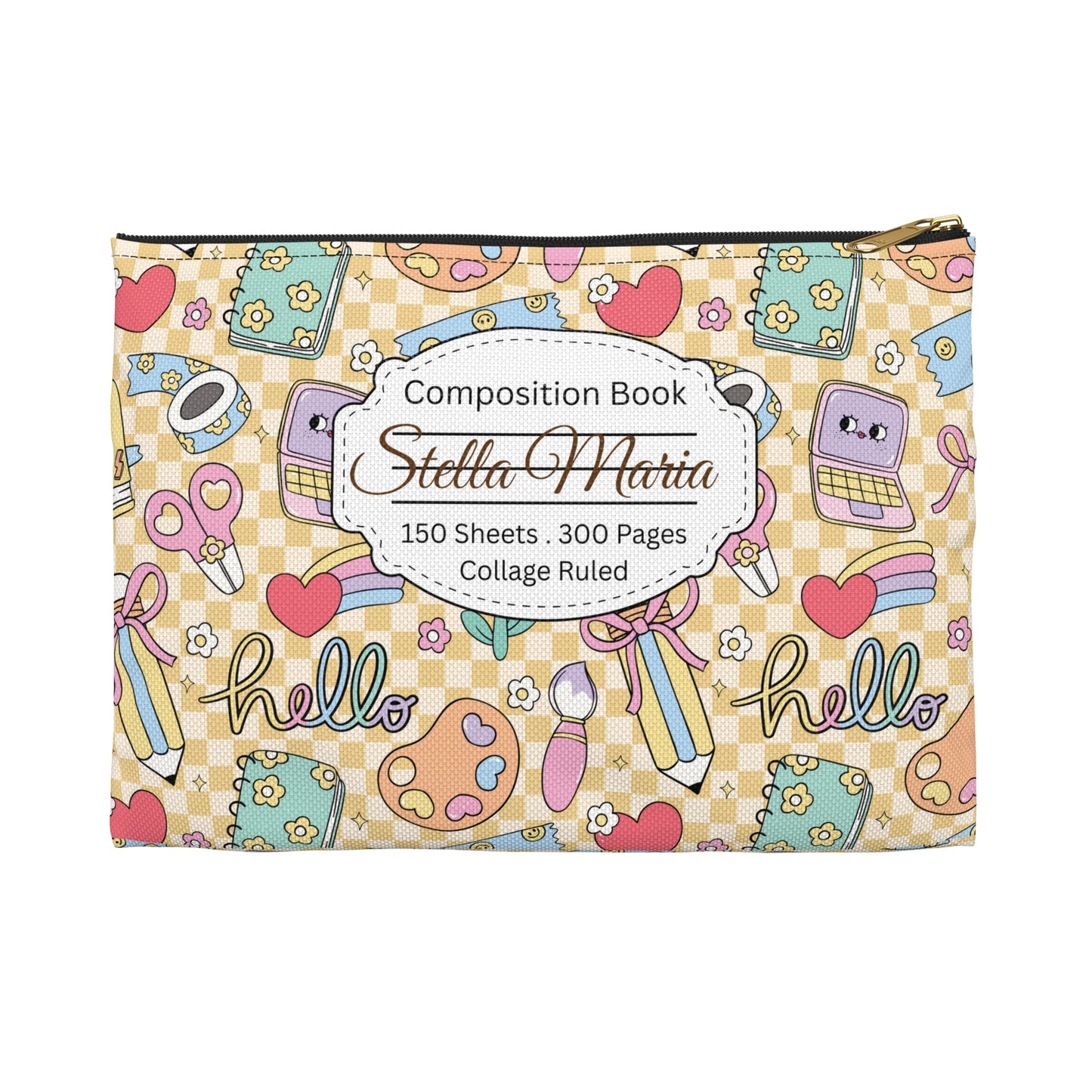Personalized Doodle Daydream Composition Book Inspired Accessory Pouch, Kids School Supplies, Classroom Organizer, Teacher Gift, Fun Stationery Case, Back to School