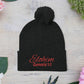 Red Pom-Pom Knit Cap with 'ELOHIM, GENESIS 1:1'  Embroidery Beanie - Stylish Winter Accessory for All Ages, Perfect Gift for Birthdays, Holidays, and Outdoor Activities