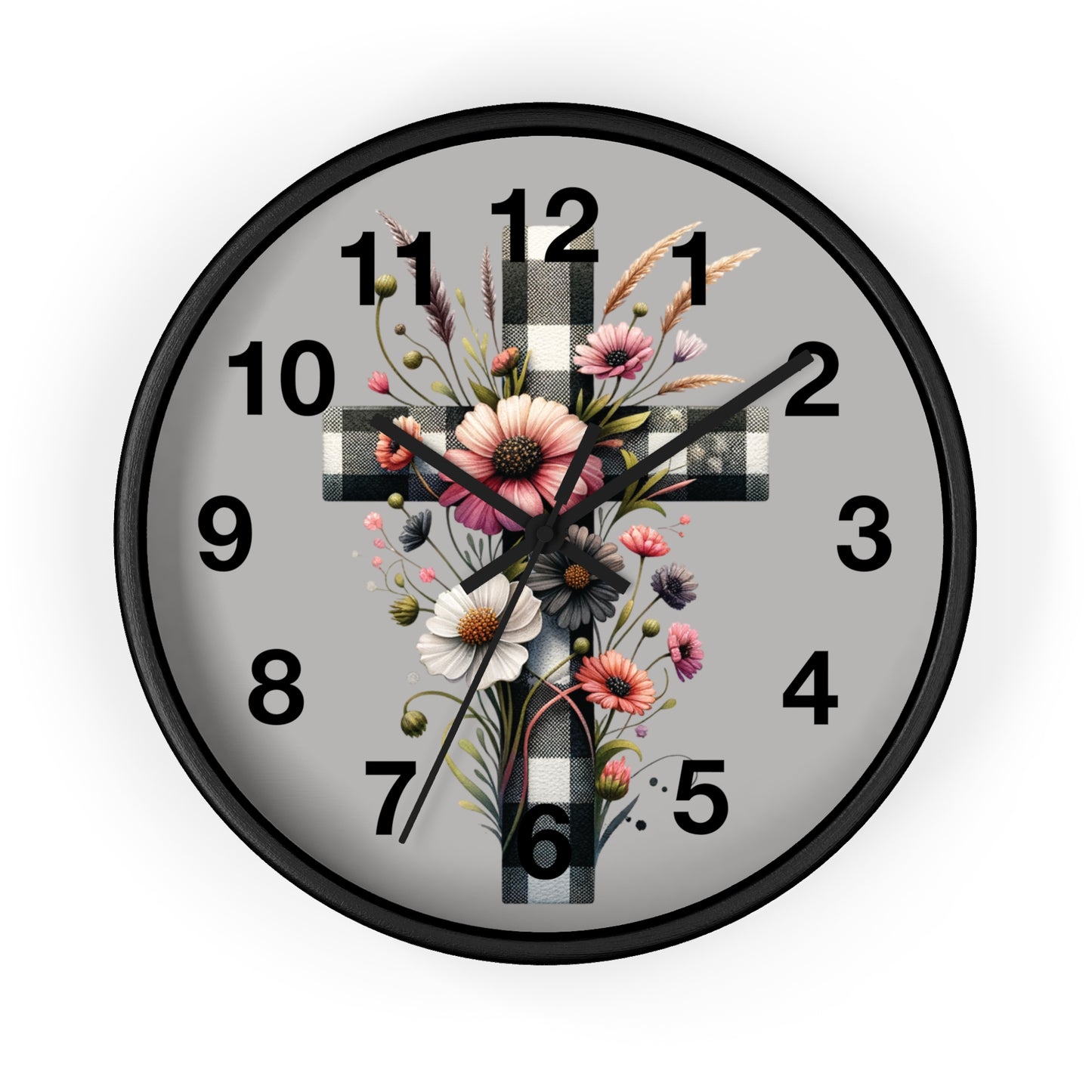 Floral Cross Wall Clock - Elegant Decor for Faith & Home
