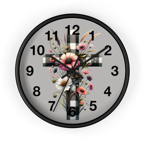 Floral Cross Wall Clock - Elegant Decor for Faith & Home