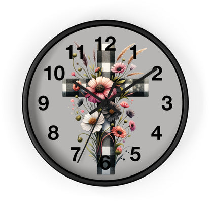 Floral Cross Wall Clock - Elegant Decor for Faith & Home