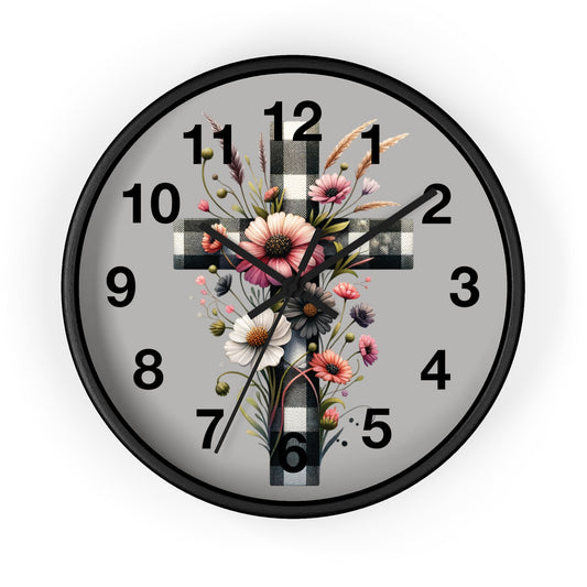 Floral Cross Wall Clock - Elegant Decor for Faith & Home