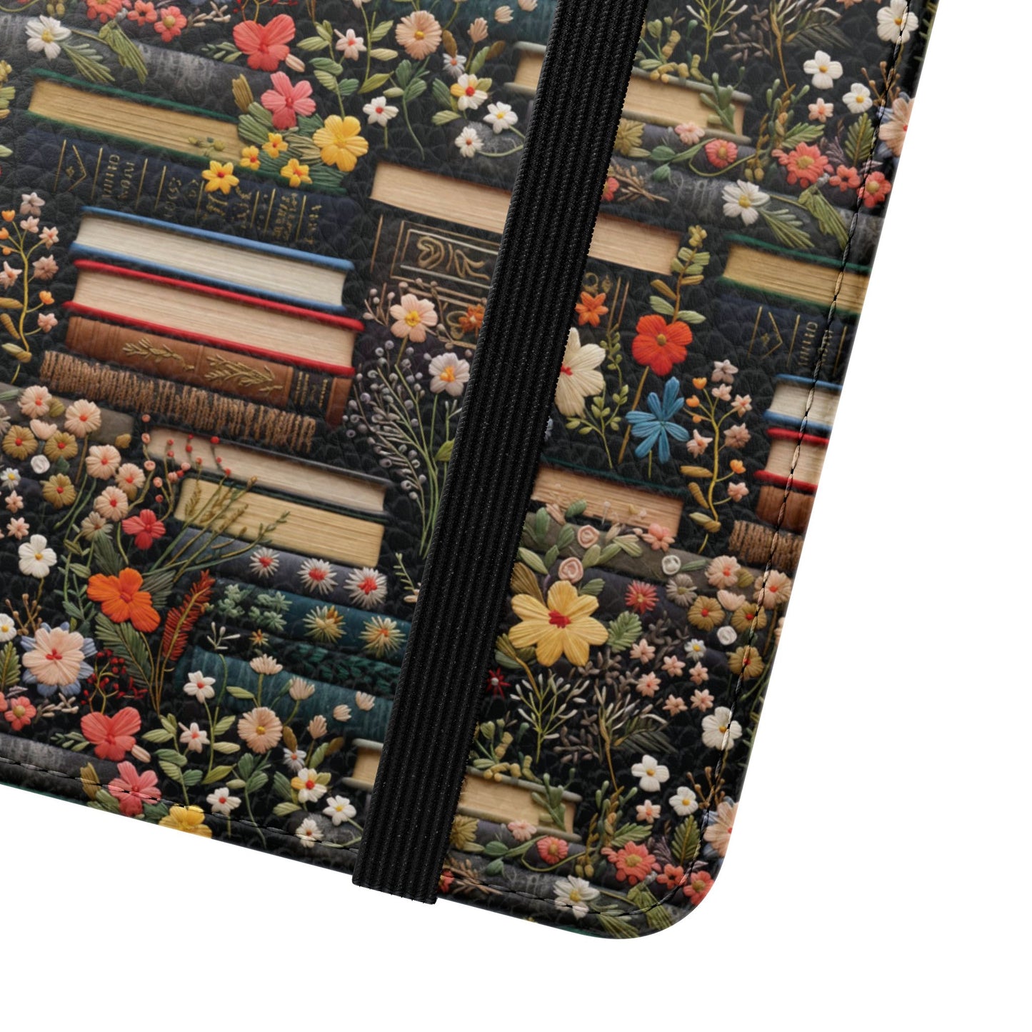 Book Stack Floral Flip iPhone and Samsung Phone Case — Vintage Library Wallet Cover.