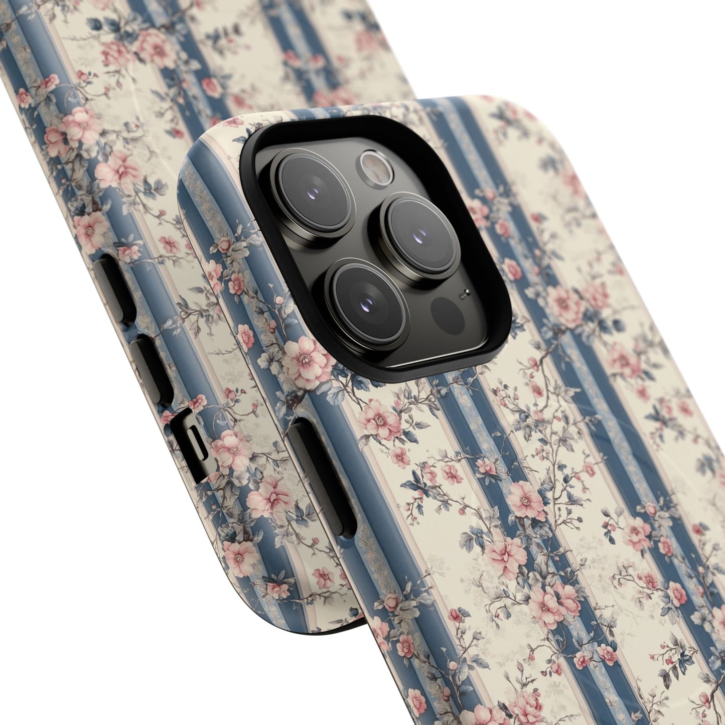 Victorian Rose Stripe iPhone Case, Tough Magnetic Cases for Stylish Protection, Flower Pattern iPhone Cover, Trendy Gift Idea for Her