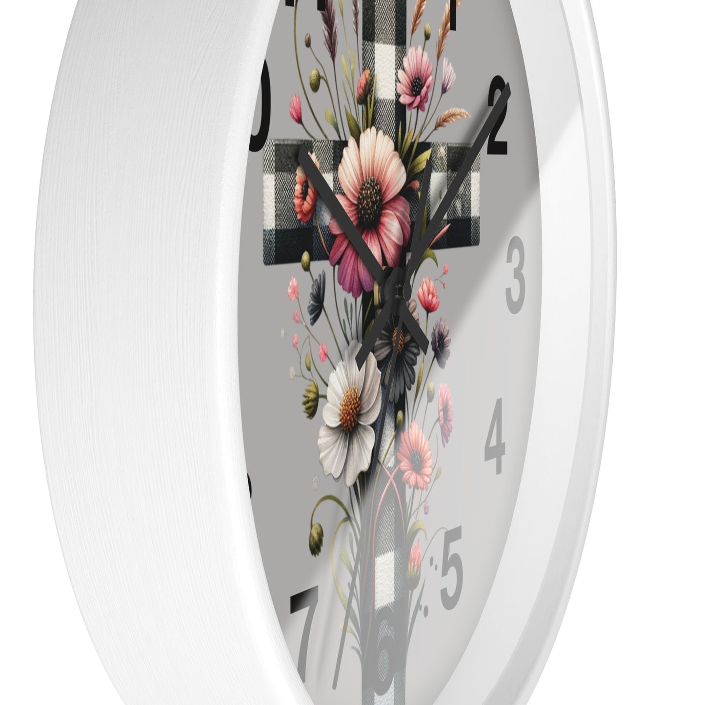 Floral Cross Wall Clock - Elegant Decor for Faith & Home
