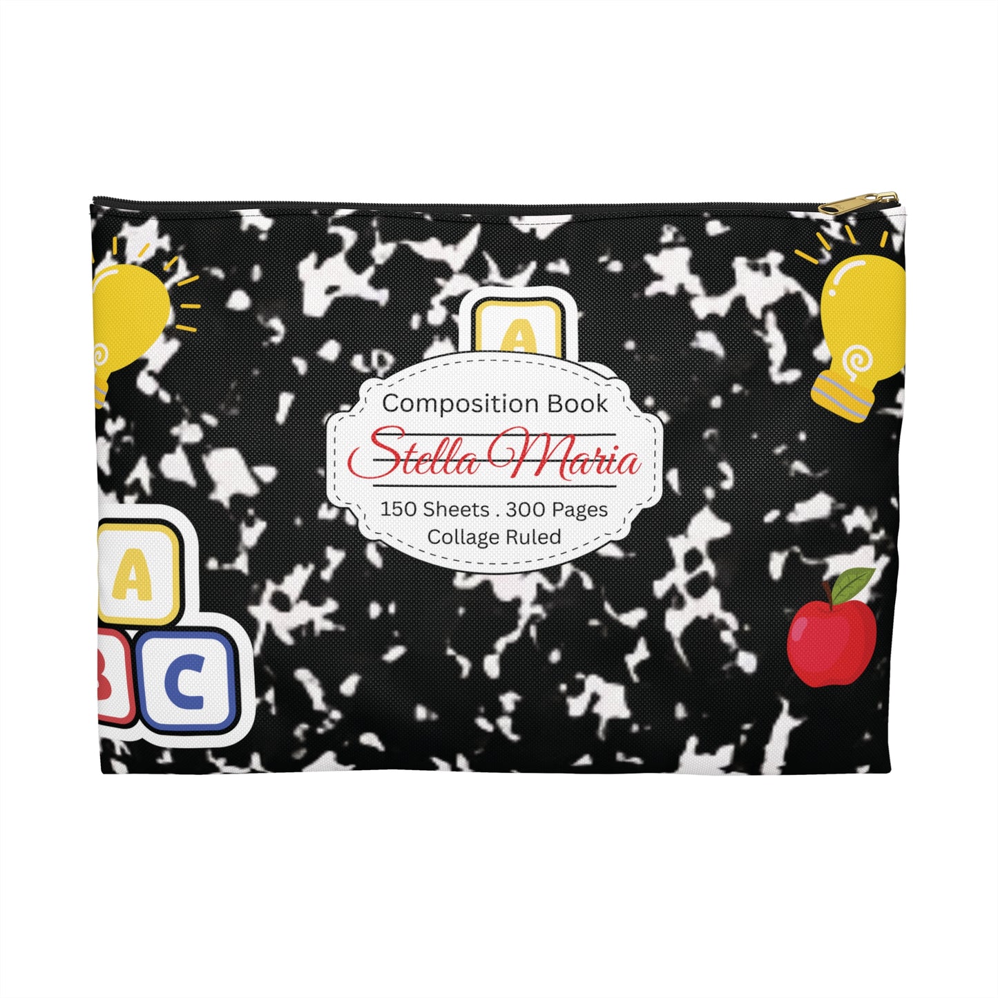 Personalized Black Composition Book Inspired Accessory Pouch, Kids School Supplies, Classroom Organizer, Teacher Gift, Fun Stationery Case, Back to School
