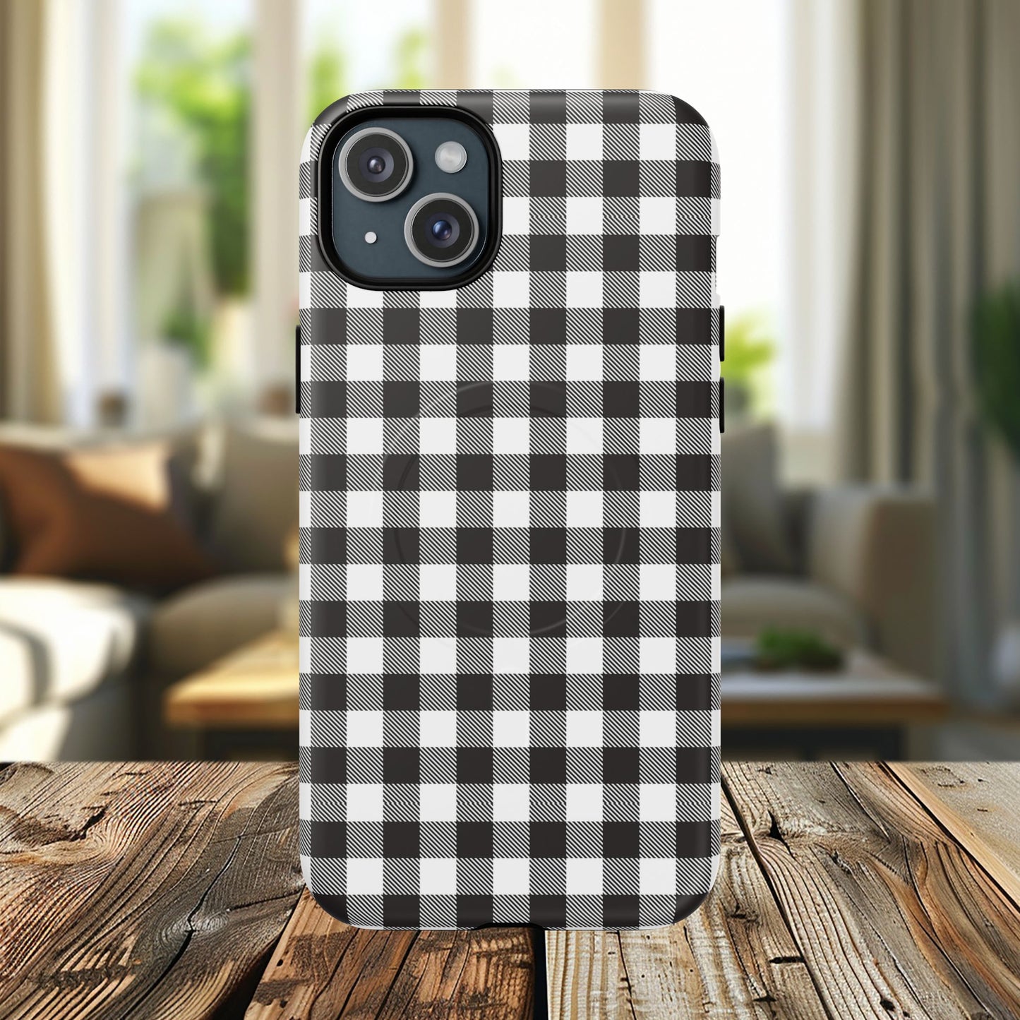 Black and White Gingham Phone Case, Tough Magnetic Cases, Stylish Phone Cover, Gift for Her, Trendy Phone Accessory, Checkered Print