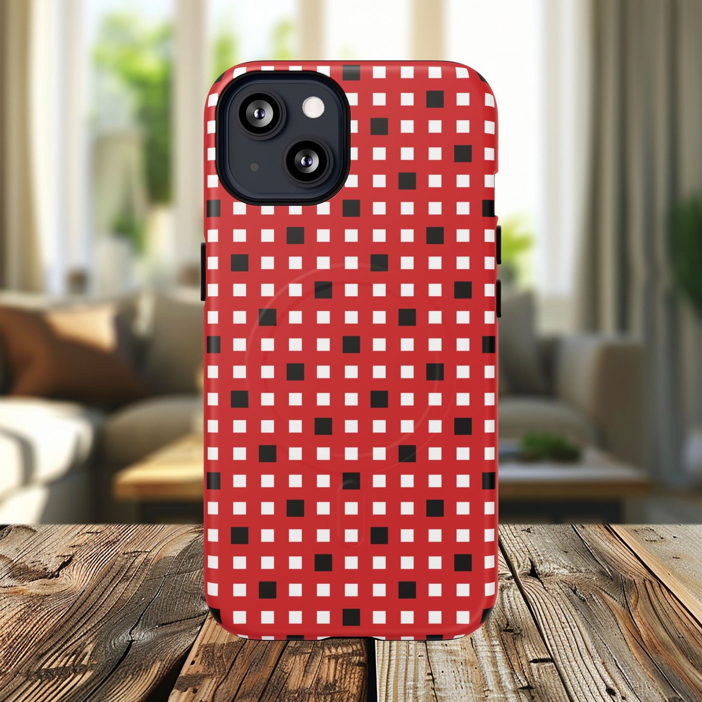 Crimson Gridlock Tough iPhone Magnetic Cases, Durable iPhone Accessories, Gift for Tech Lovers, Modern Design
