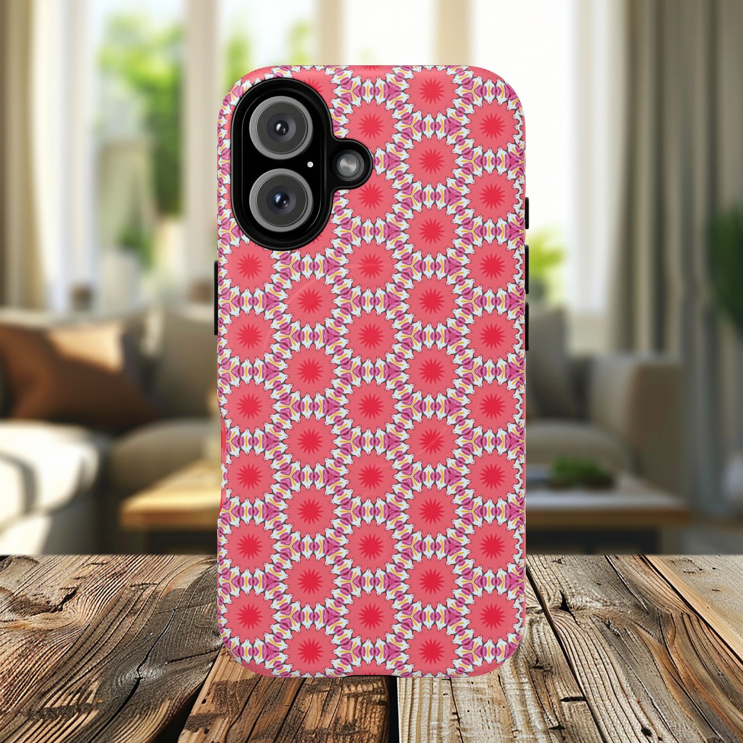 Roseburst Mosaic Vibrant Flower Pattern iPhone Case, Stylish iPhone Cover, Tough Magnetic Case, Floral Gift, Trendy Accessory for Her