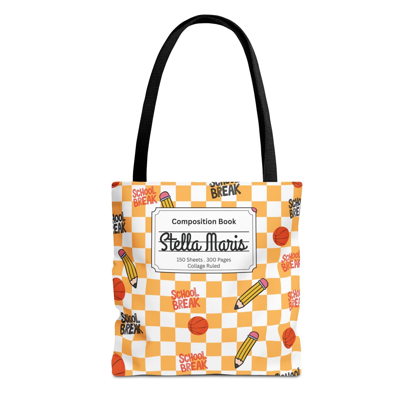 Personalized Orange Schoolyard Chic Composition Book Inspired Tote Bag, Back to School Tote, Teacher Gift, Kids Bag, Custom Name Bag, Educational Accessories, Back to School Tote Bag.