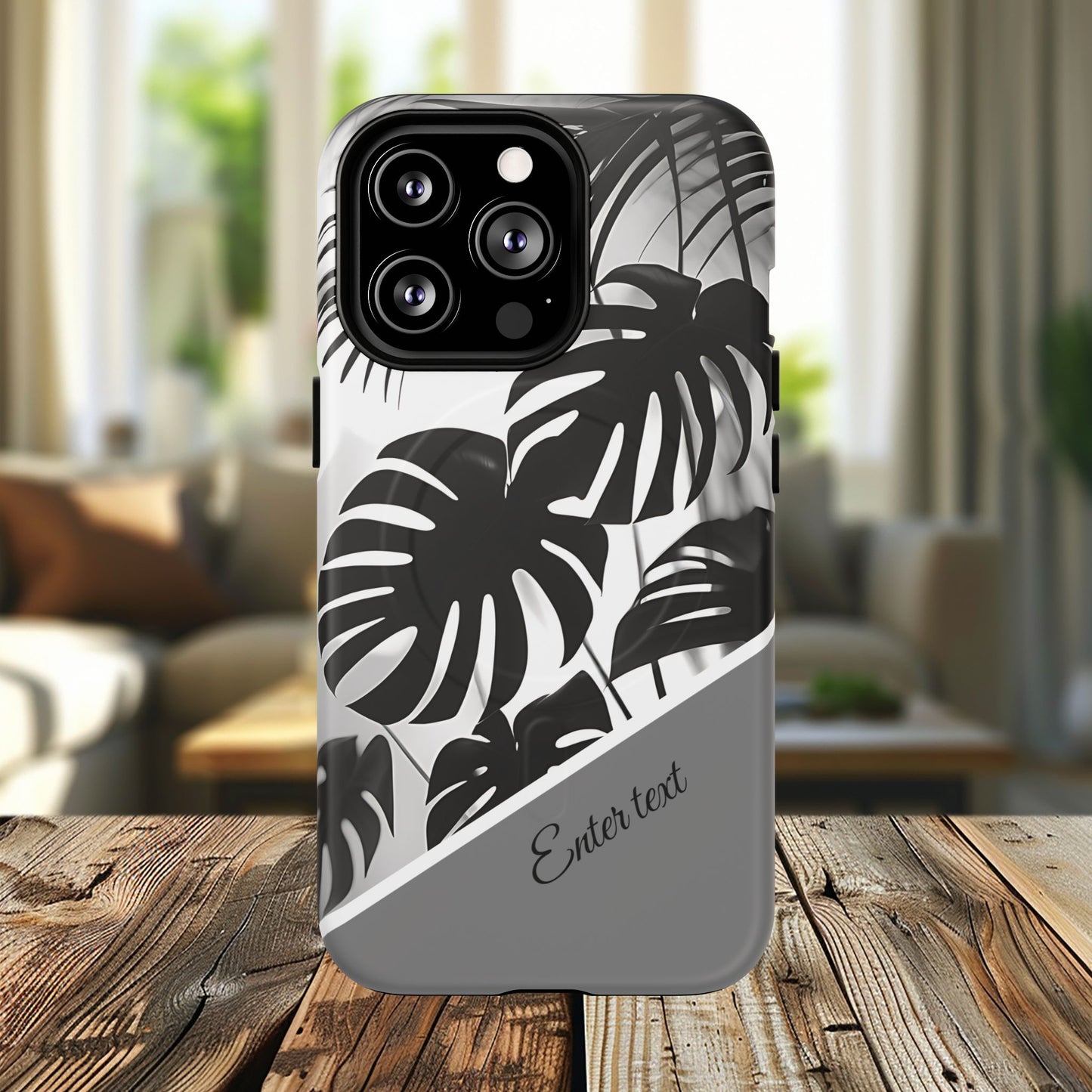 Personalized Monochrome Monstera Tropical Phone Case - Tough Magnetic MagSafe® Cases, Gifts for Nature Lovers, Stylish Phone Accessories, Gifts for Her.