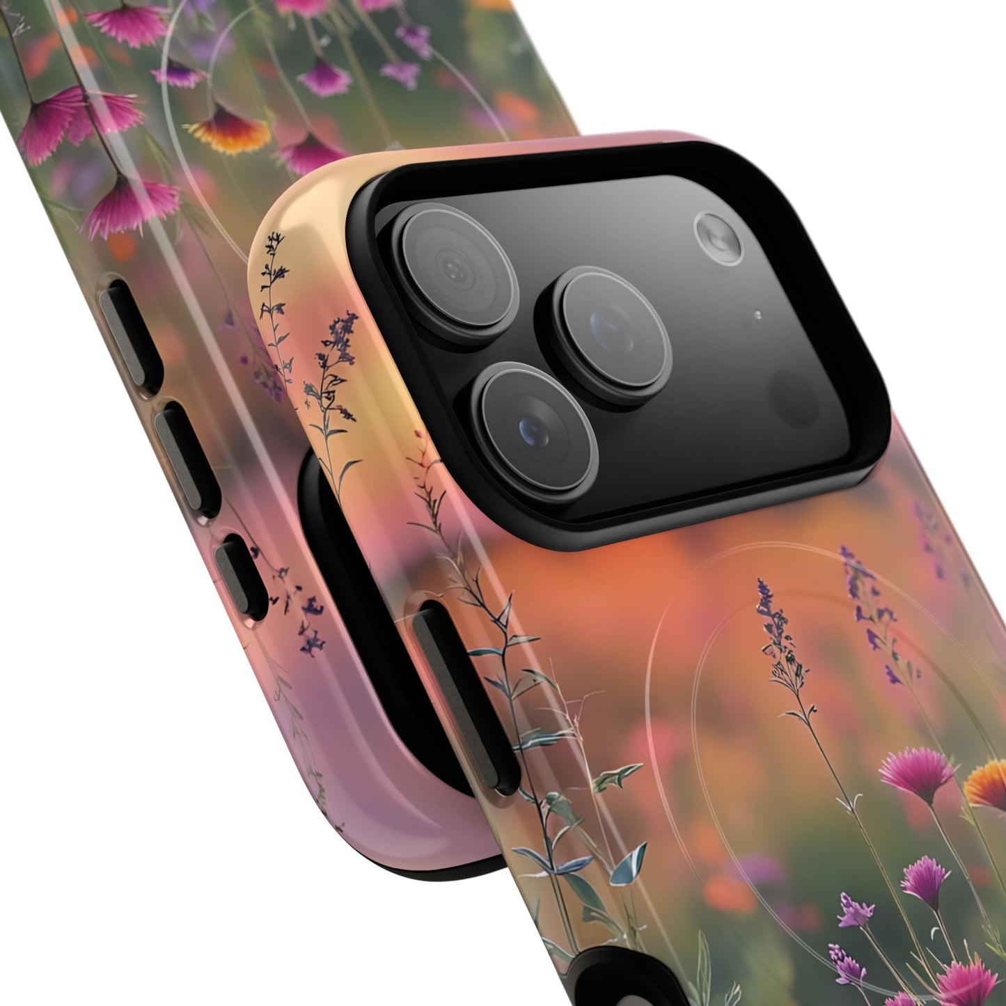 Floral Sunset Phone Case, Tough Magnetic Cases for iPhone, Nature Lover Gift, Durable Protection, Eco-Friendly Phone Accessory