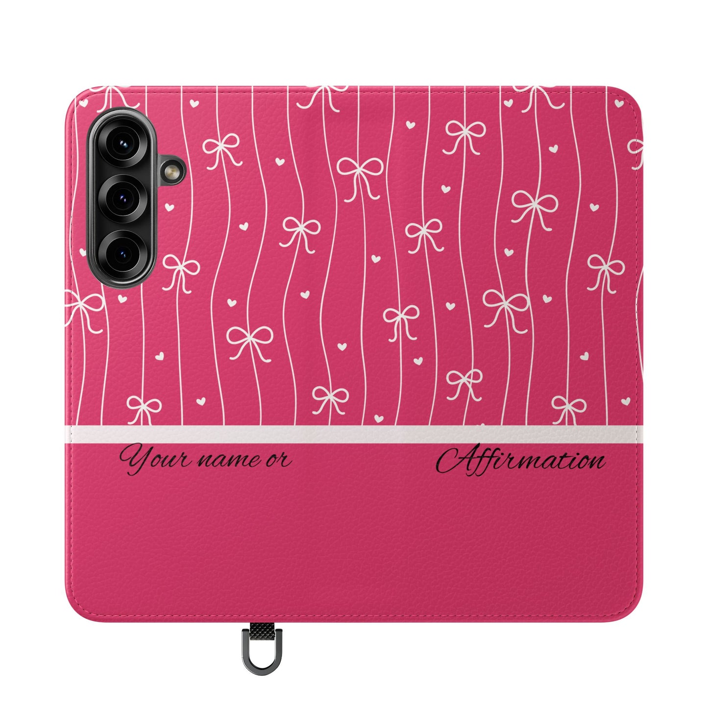 Personalized Pink Bow Coquette Flip iPhone and Samsumg Case — Custom Name or Affirmation Wallet Cover