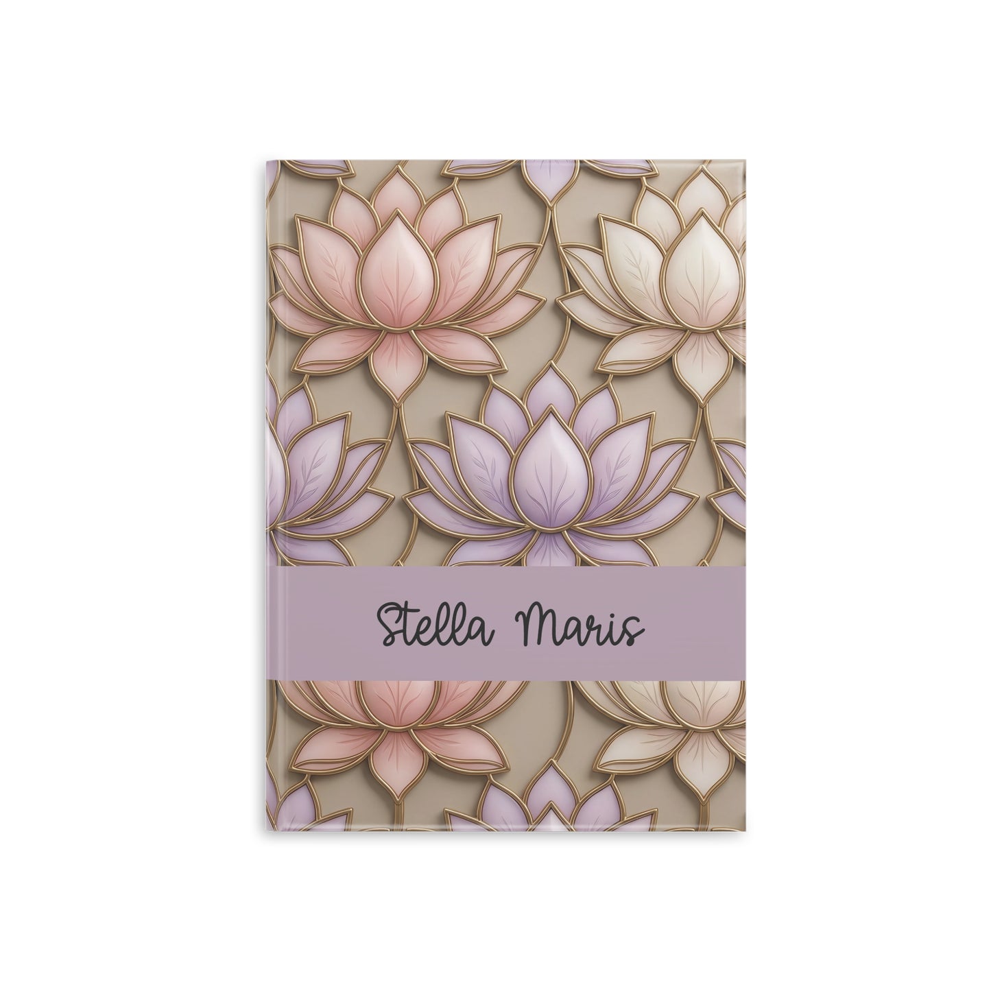 Personalized Stained Glass Lotus Blossom Hardcover Notebook — Custom Name and Affirmation Puffy Cover Journal.