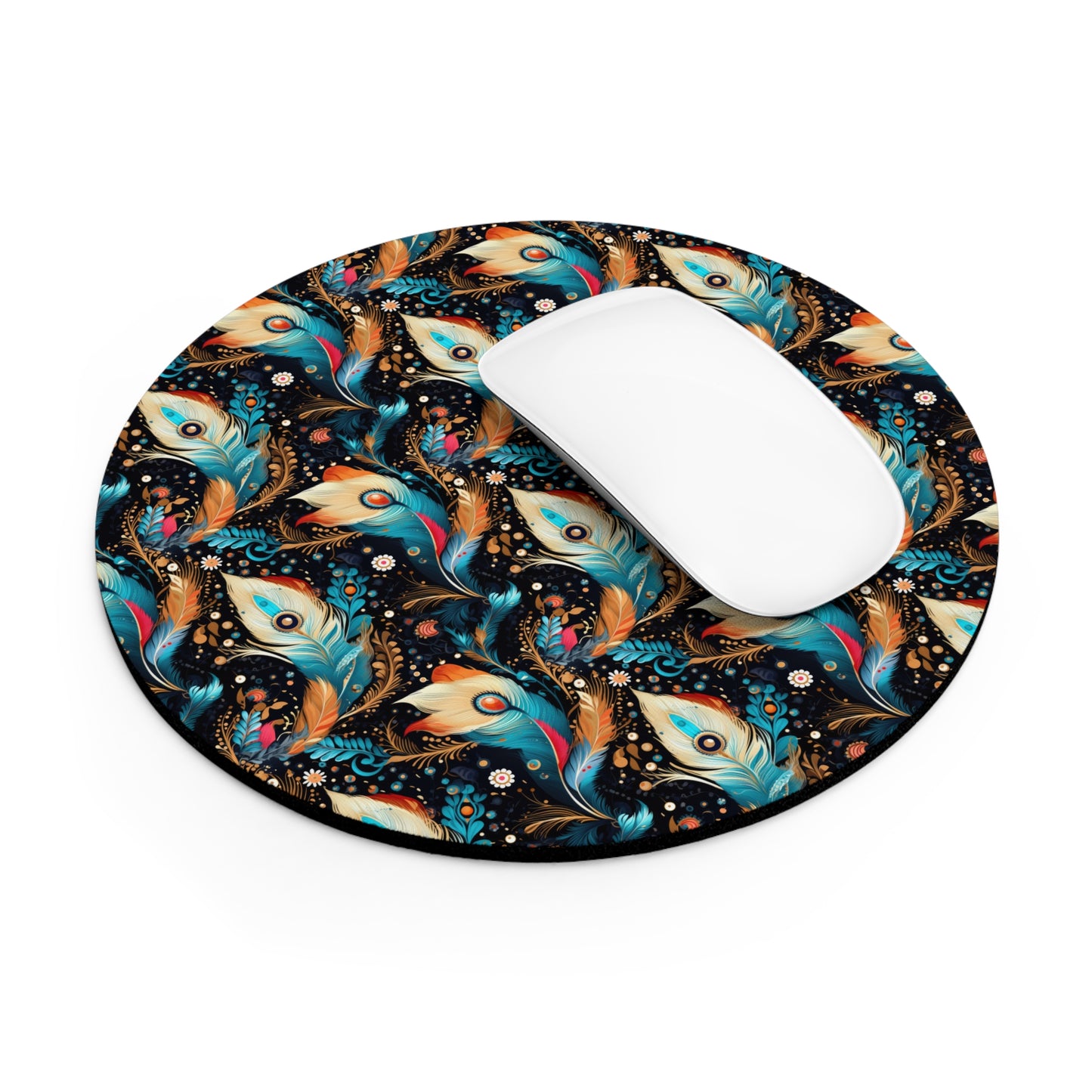 Ethereal Feathers Floral Printed Mouse Pad - Elegant Peacock Design for Home Office & Gifts