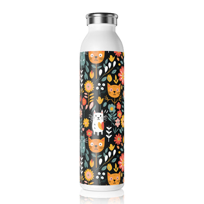 Whimsical Feline Garden Slim Water Bottle